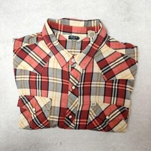 Salt Valley Western Shirt Mens XL Red Plaid Button-Up Flannel Cotton Long Sleeve